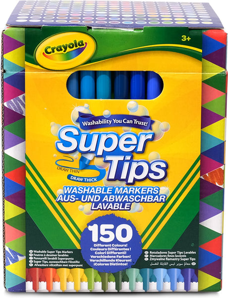 Crayola - super spidser - tusch - sæt med 150 tusch i forskellige farver - vaskbare tusch med medium spids