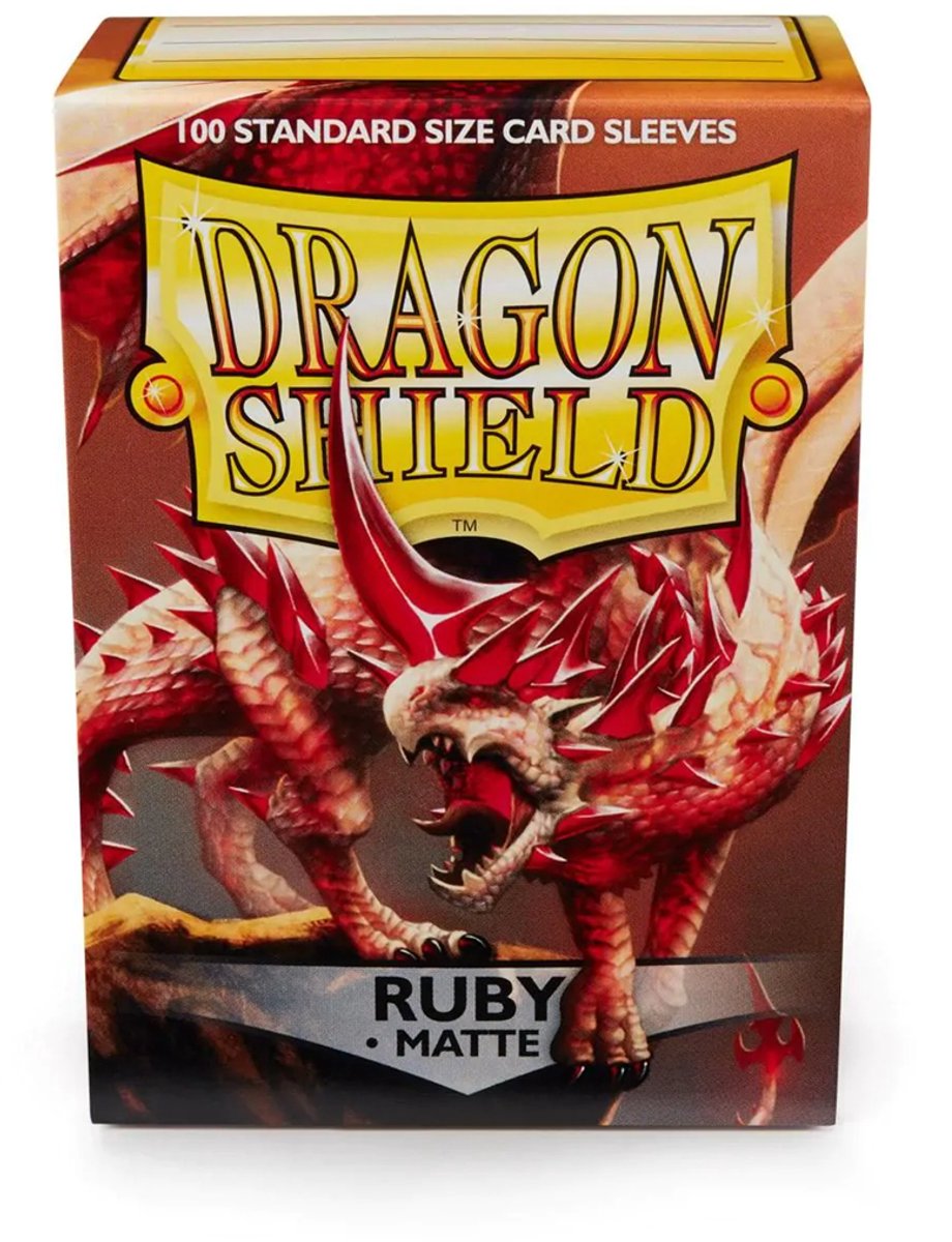 Arcane blik drage shield standard ærmer mat - rubinrød (100 ct) i æske