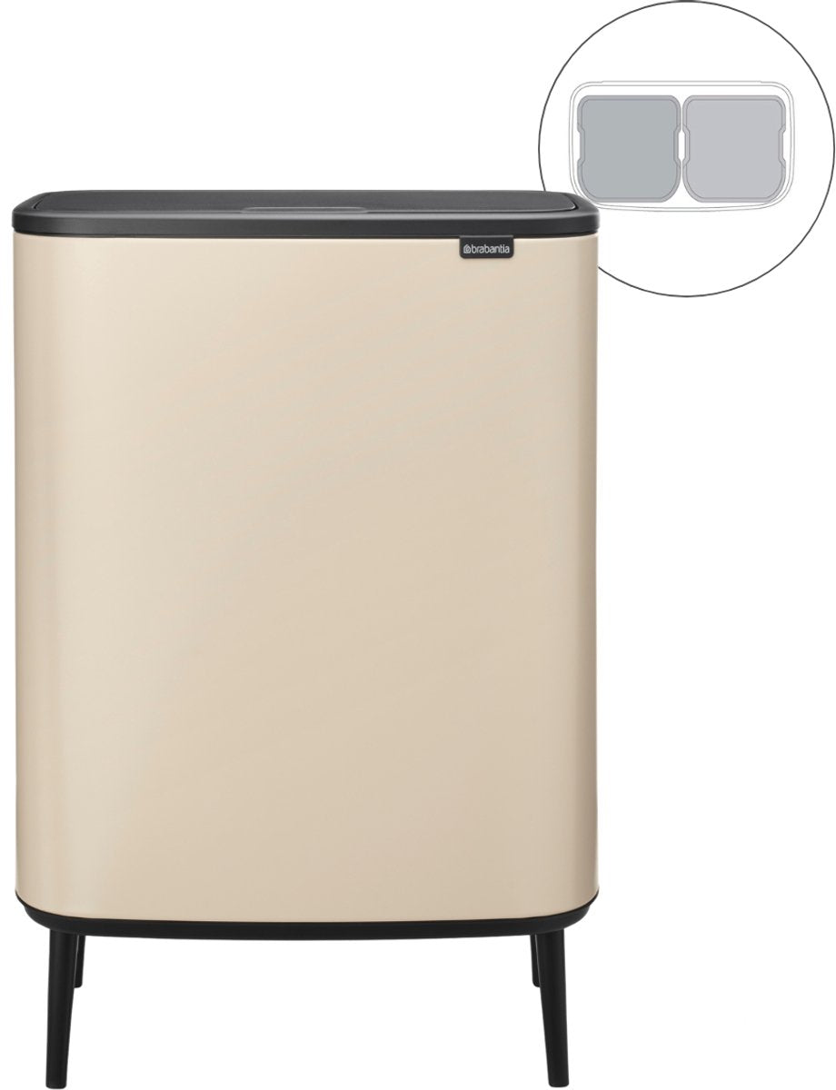 Brabantia bo touch-spand hi affaldsspand - 2 x 30 liter - affaldssortering - blød beige