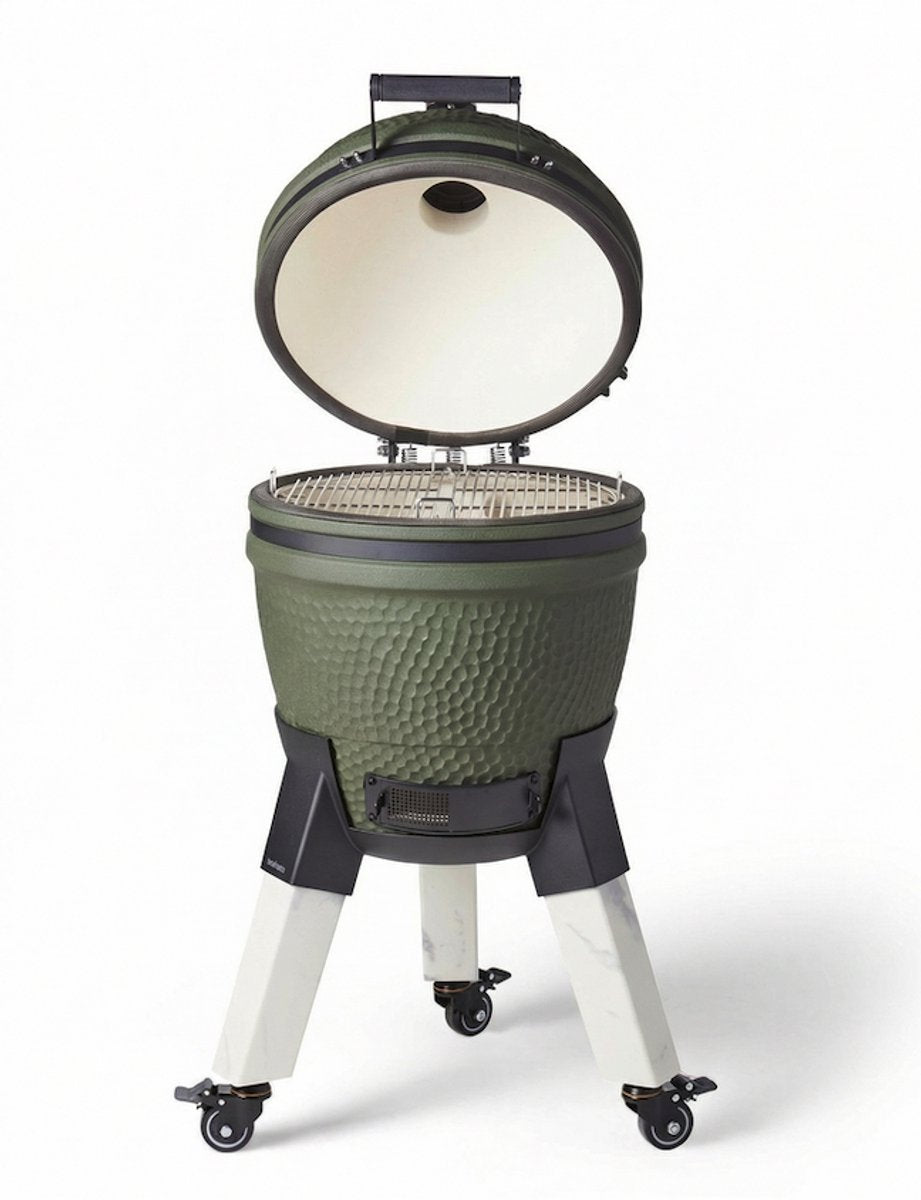 Moddern original kamado - aluminium marmer-look poten met wielen met rem - 8 tot 12 personen - green