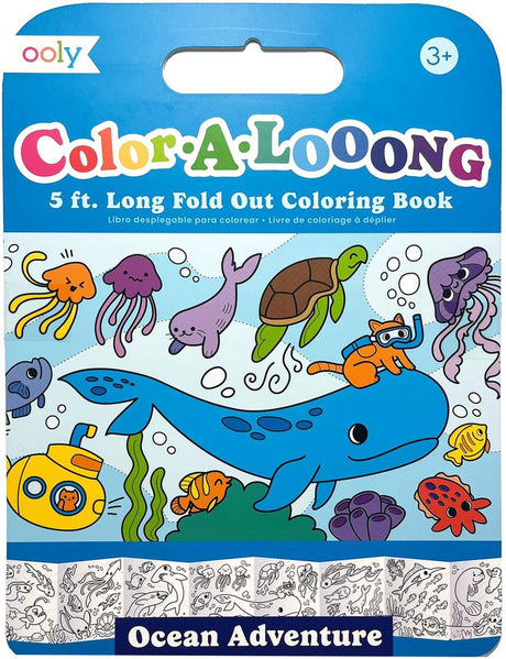 Ooly - farve-a-looong fold ud børne malebog (haveventyr) - fold ud malebog - malebog indeholder hav-inspirerede illustrationer, herunder vanddyr og aktiviteter på stranden - egnet fra 3 år