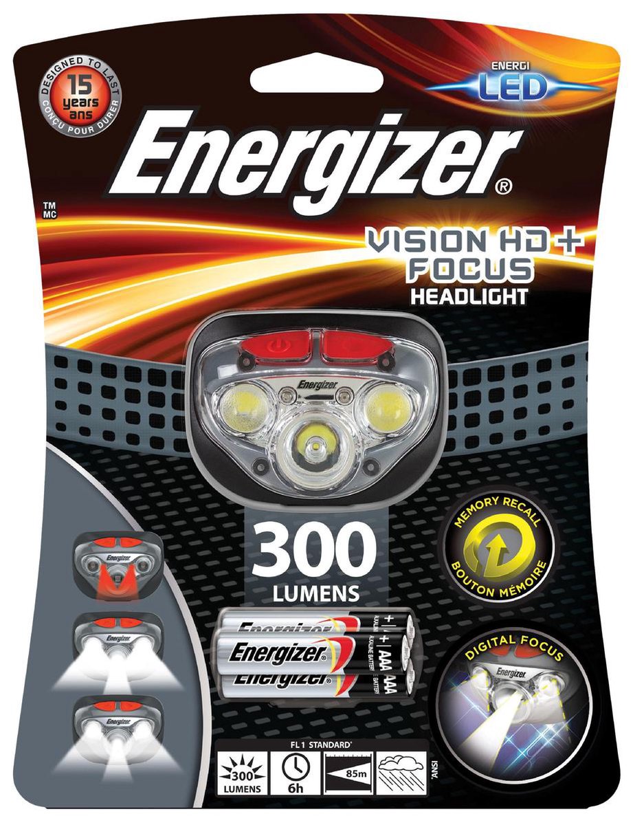 Energizer - pandelampe - vision HD+ - fokus - hvid rød LED