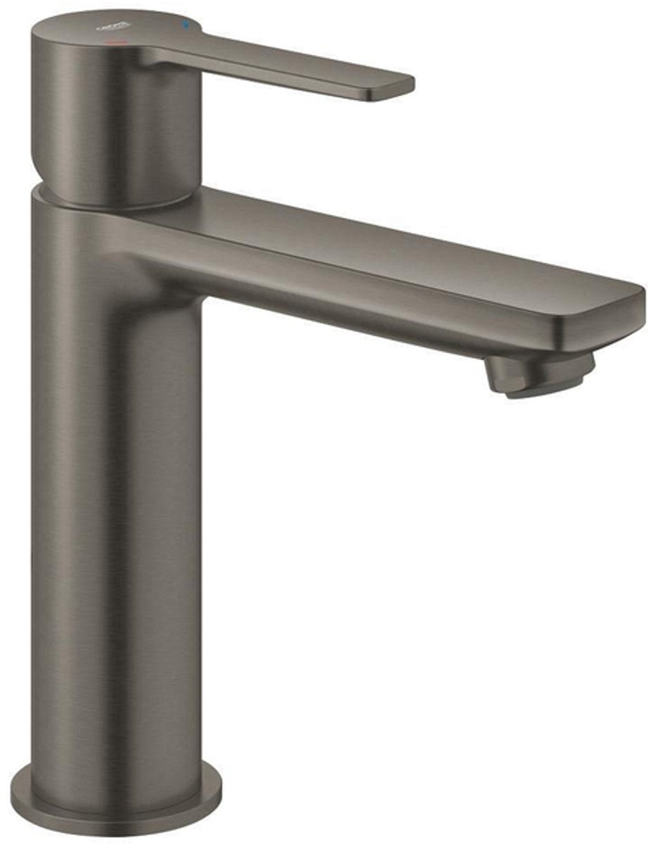 Grohe lineare håndvaskhane - s-størrelse - vandbesparende - med skubbeafløb - glat krop - børstet hård grafit (antracit)