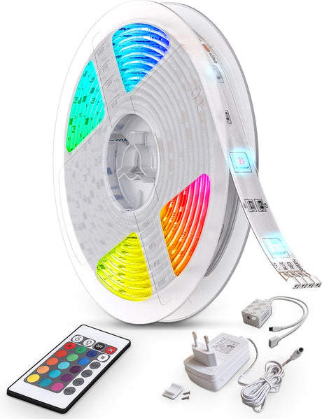 B.K.licht - LED strip 10 meter - lys strip - RGB LED belysning - med fjernbetjening - dæmpbar - farvet lys - gaming tilbehør