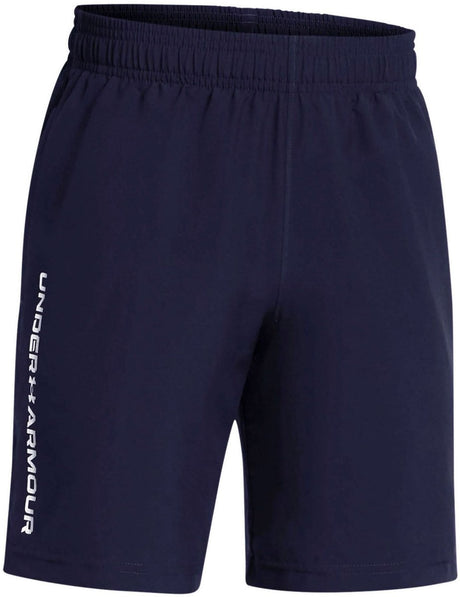 Under armour ua tech vævet wordmark korte unisex sportsbukser - marineblå - hvid