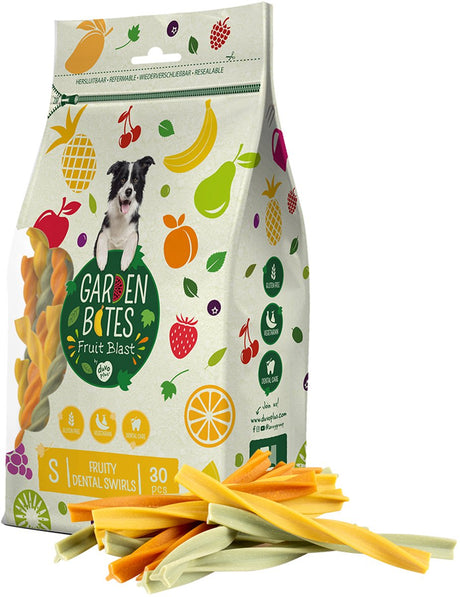 Havebid duvoplus - frugtagtige dental swirls hundesnacks - hundegodbidder - vegetarisk glutenfri - små 30 stk.