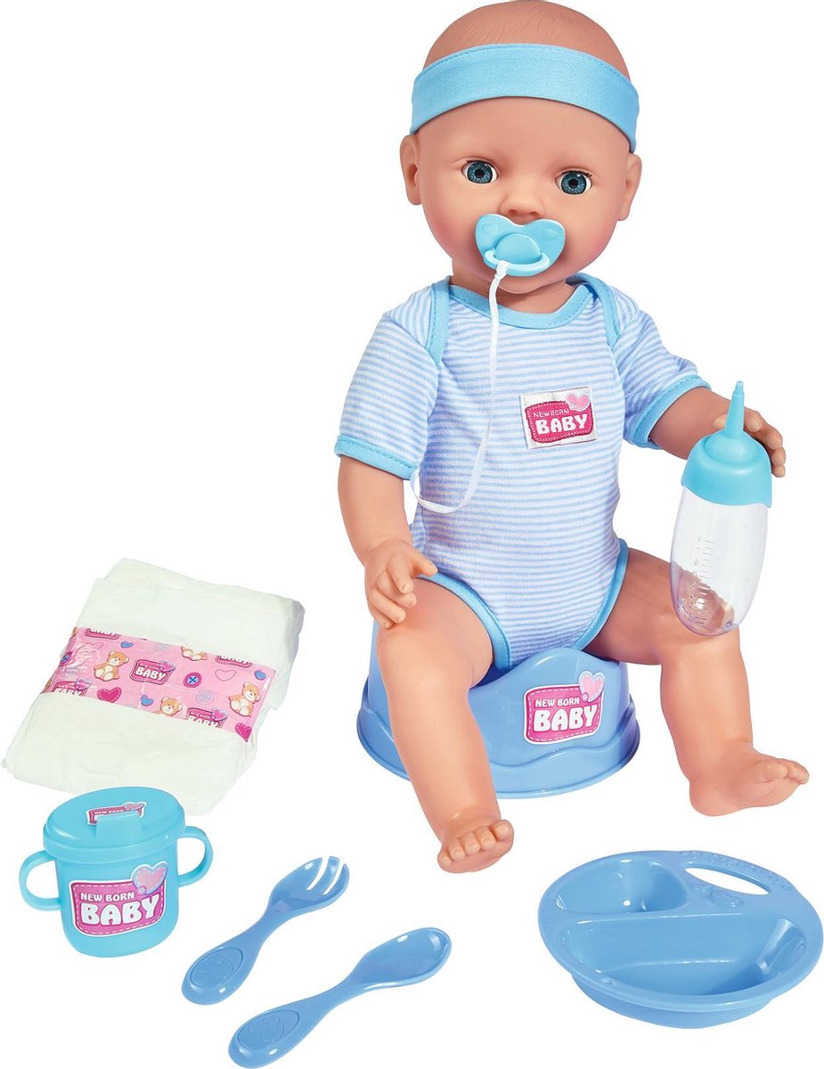 Simba nyfødt baby - babydukke - 43 cm - sovende øjne - blå - drikke- og vandladningsfunktion - babydukke