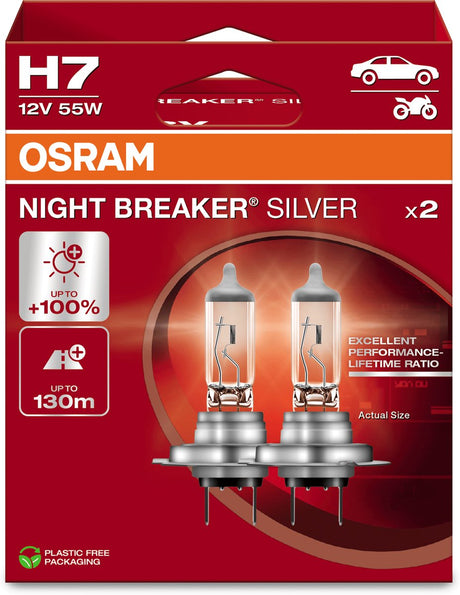 Osram night breaker serie - køretøjsbelysning - h7 lampe - sølv - lang levetid