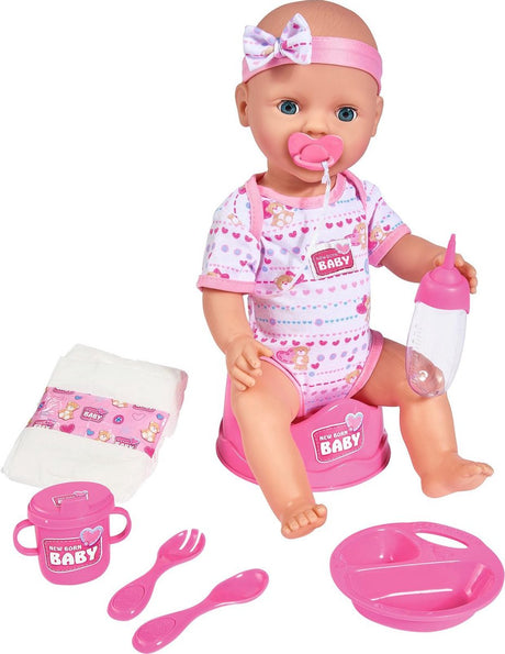 Simba - nyfødt baby - babydukke - 43 cm - sovende øjne - pink - drikke- og tissefunktion - babydukke