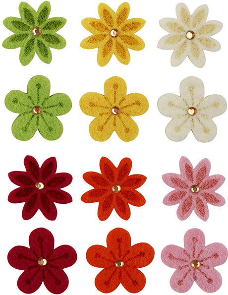 Creativ firma filtblomster med rhinsten, d 30 mm, tykkelse 2,5 mm, 120 stk. 1 æske