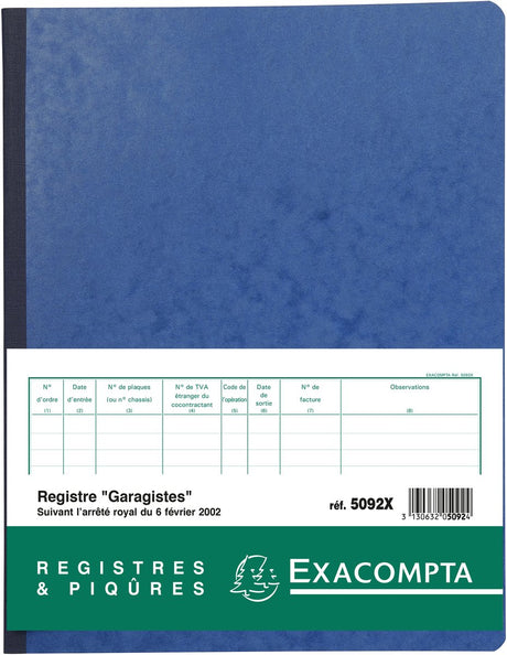 Exacompta specialregistre til garager - fransk - 80 sider - - 5092x