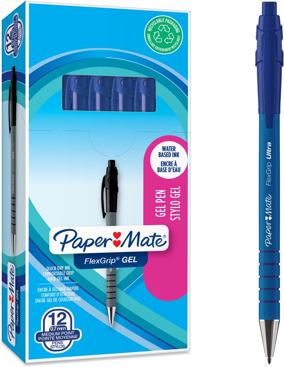 Paper mate - ballpoint flexgrip gel | æske med 12 stk. | blå