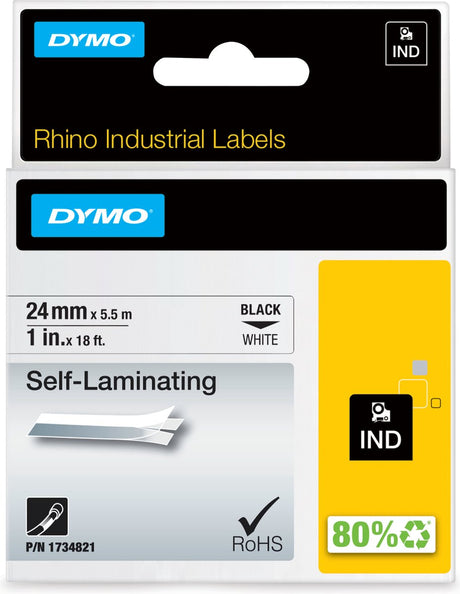 Dymo næsehorn industrielle selvlaminerende etiketter | 24 mm x 5,5 m | sort print på hvidt | til rhino label printere