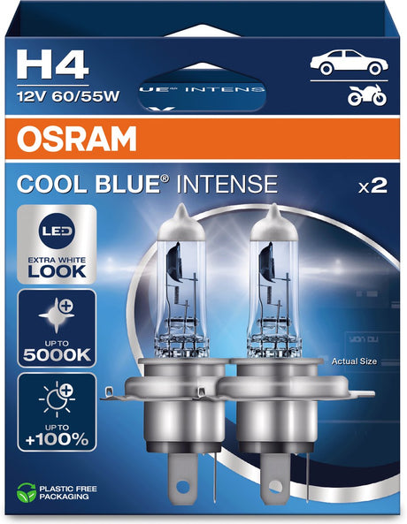 Osram cool blue intense next gen h4 halogen billygter - hvidere lys og op til 100 % mere synlighed - Tysk kvalitet - sæt med 2 lamper - 64193cbn-2hb