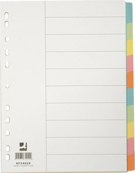 Q-connect faner, a4, pap, 11-hullers perforering, 10 faner, assorterede farver 25 stk.