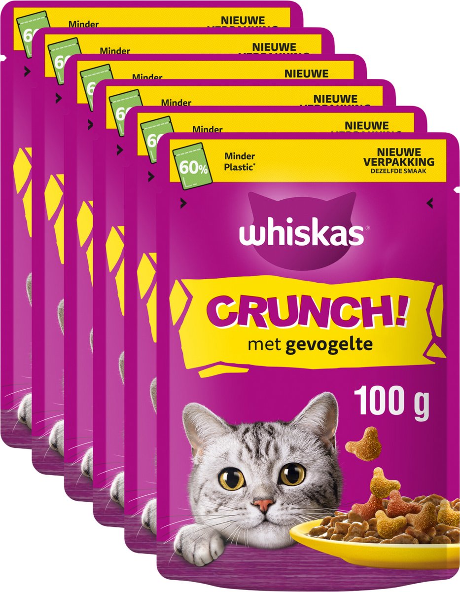 Whiskas kattegodbidder - knasende snacks - fjerkræ - 6 x 100g