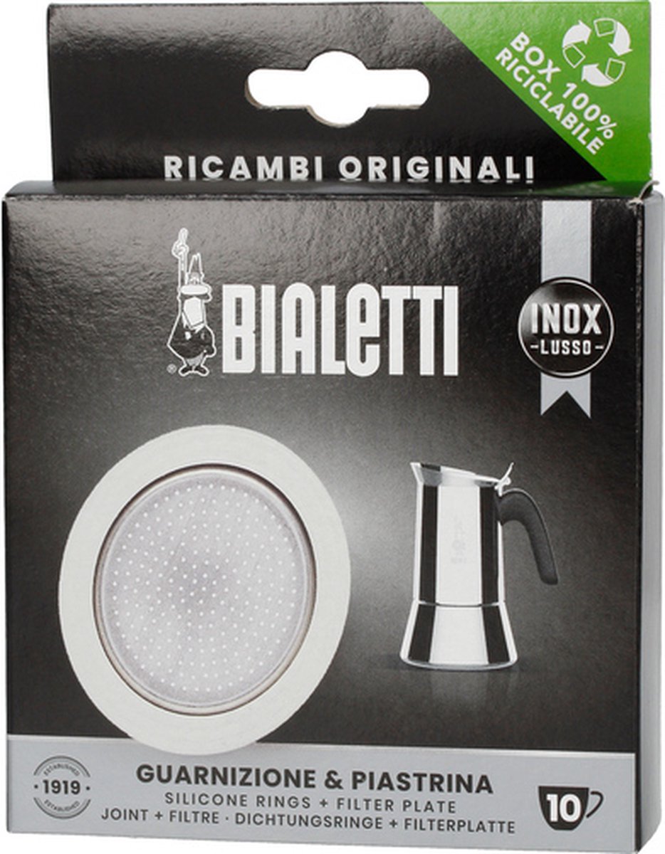 Bialetti filterplade + silikonering - til 10 kop perkolatorer i rustfrit stål