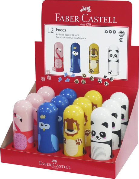 Faber-Castell blyantspidser med viskelæder - dyremotiver - display 12 dele - fc-583513