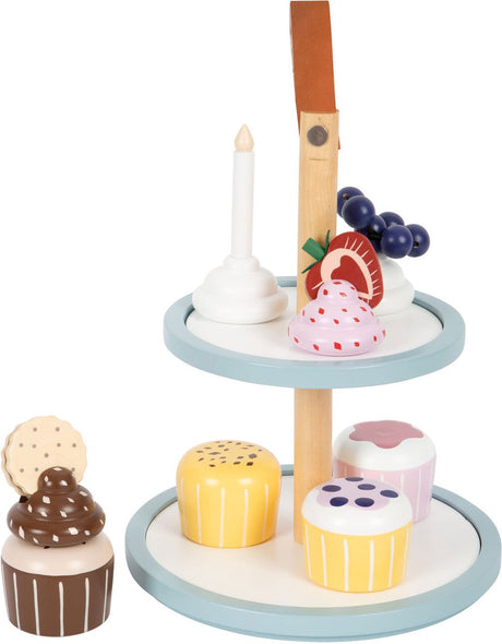 Lille fod - legemad etagere i træ med cupcakes, 13 stk.