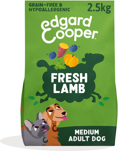 Edgard cooper voksen hundefoder til mellemstore hunde, frisk lam, 2,5 kg, kornfri og hypoallergen opskrift med naturlige ingredienser, perfekt fiberbalance