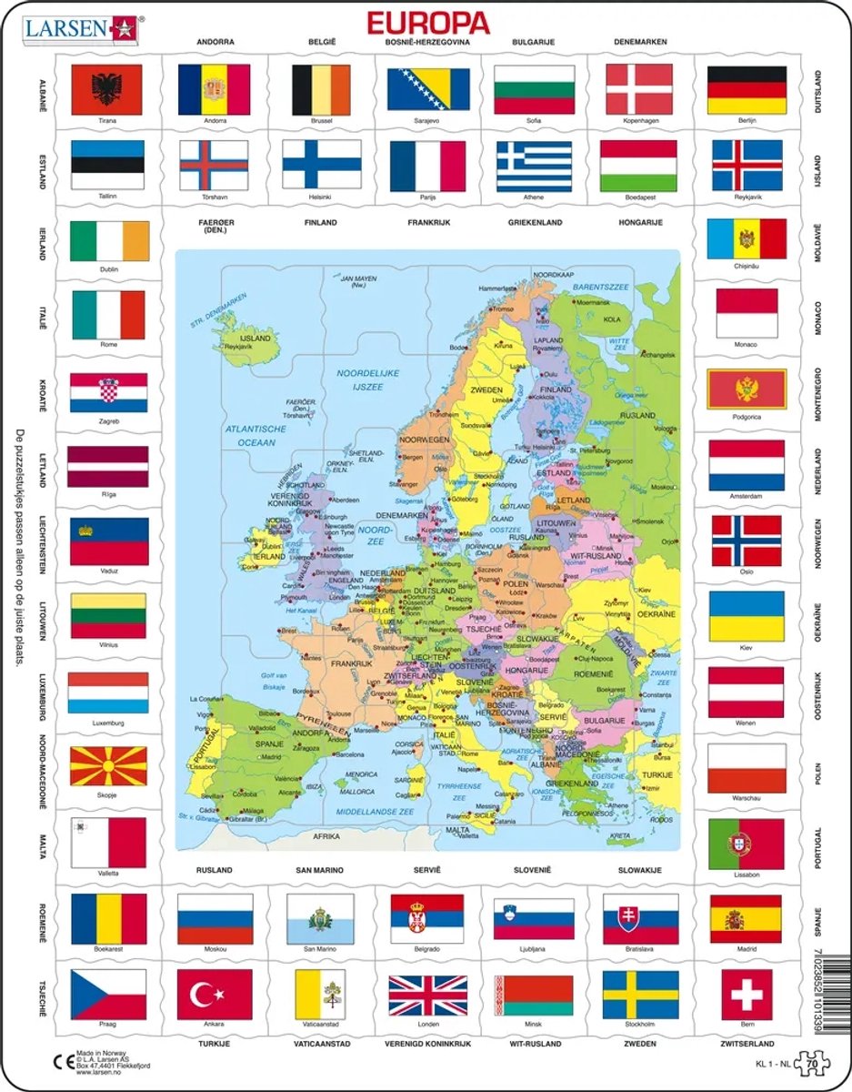 Larsen kort Europa med flag, 70 stk.