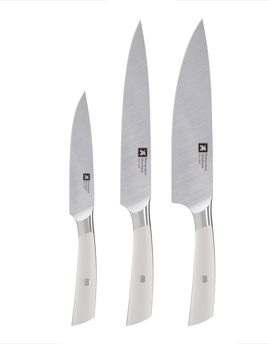 Richardson sheffield - suverænt knivsæt - 20 cm kokkekniv - 20 cm udskæringskniv - 13 cm husholdningskniv