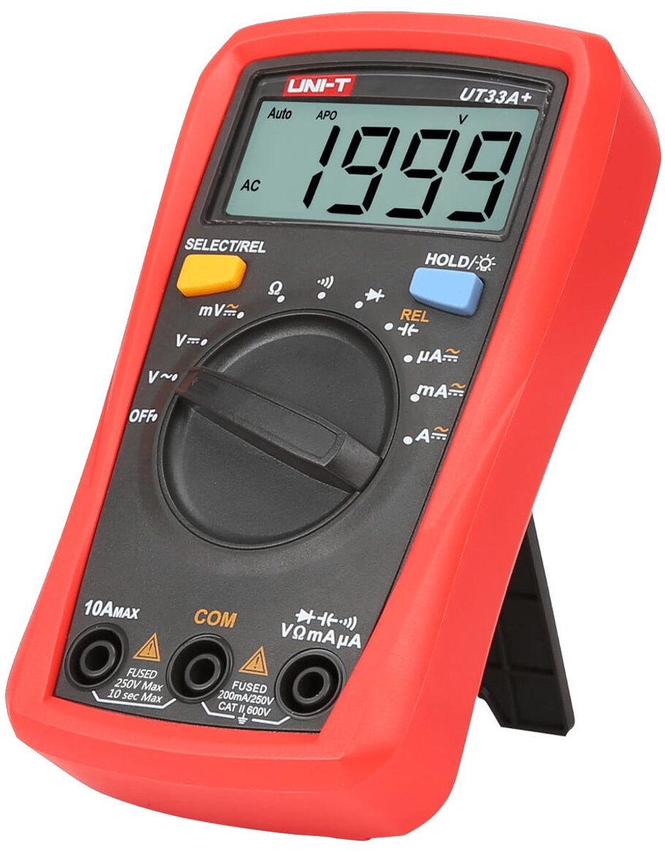 Uni-t digitalt multimeter - 10a - max. 600v - cat ii - ut33a+ - rød