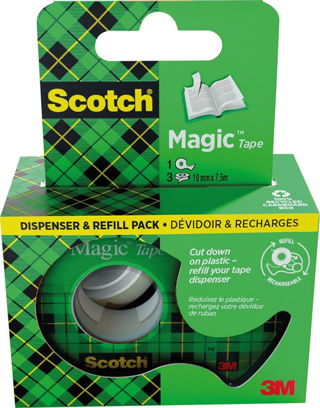 Scotch magisk tape klæbende tape ft 19 mm x 7 | 5m | dispenser + 3 ruller | hængebar kasse