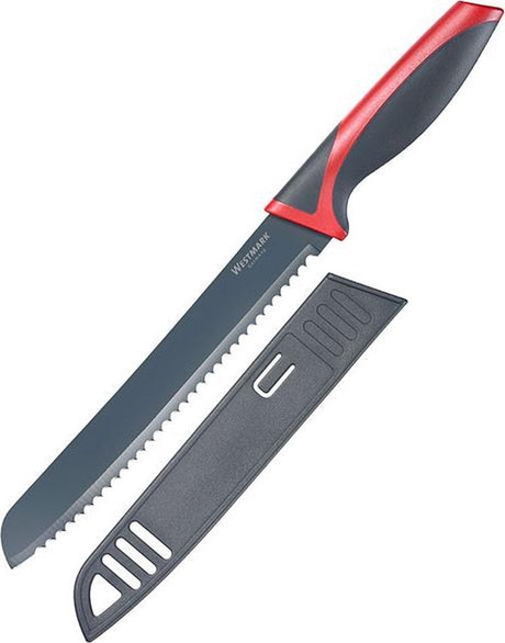 Westmark brødkniv, med langt savtakket klinge, klingelængde 20 cm, med klingebeskytter, rustfrit stål plast, antracitrød, 14552270