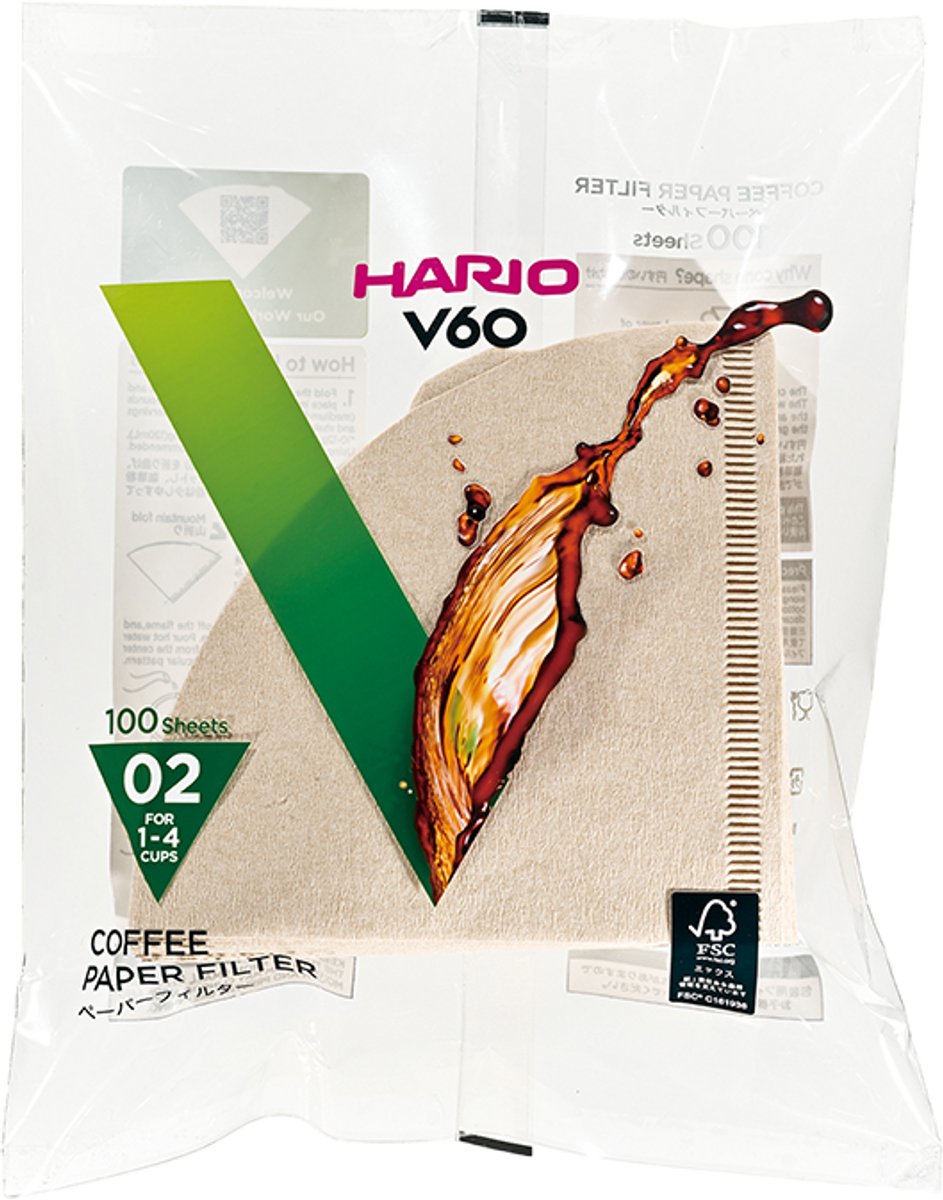 Hario v60 filterpapir - 02 størrelse - 100 stk - brun