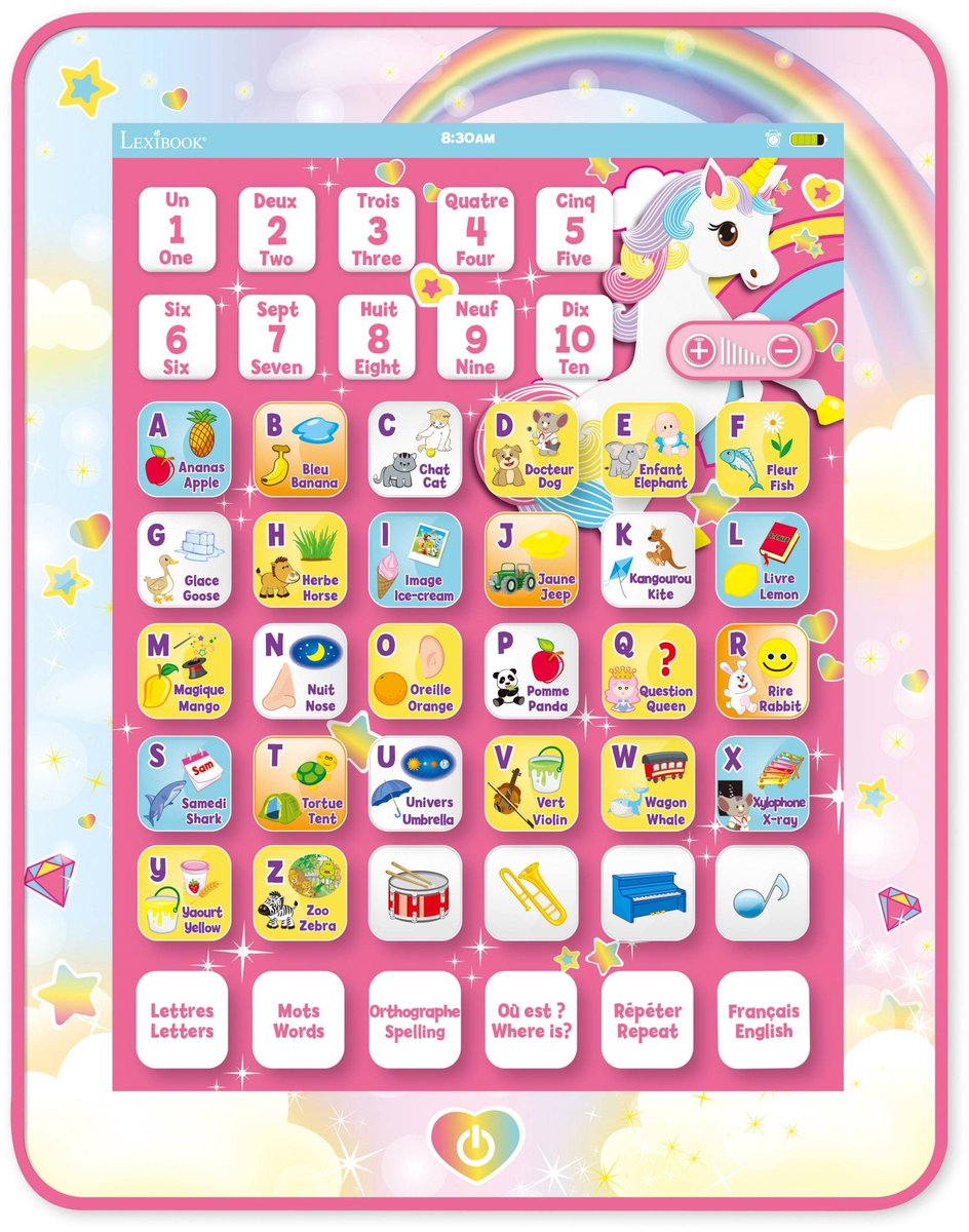 Lexibook tablette educative bilingue licorne en français et en anglais