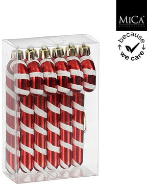 Mica decorations ornament zuurstok rood 6 stuks