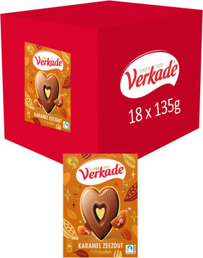Verkade chocoladehart melkchocolade - karamel zeezout - 18 x 135 gram