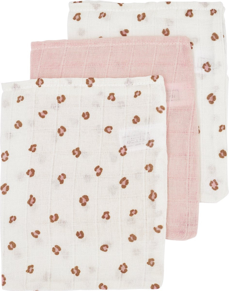 Meyco baby mini panter vaskeklude - 3-pak - hydrofil - blød pink - 20x17cm