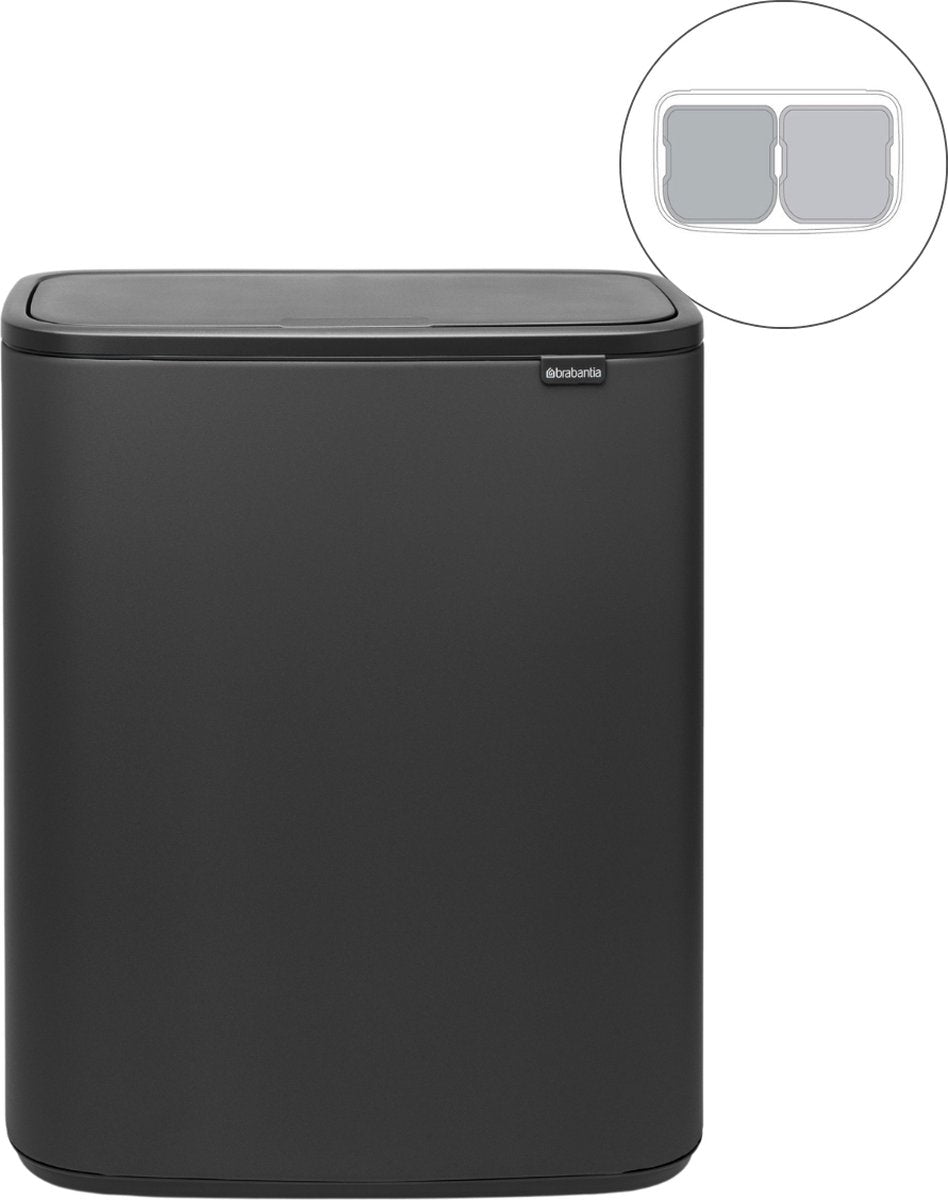 Brabantia bo touch skraldespand - 2 x 30 liter - affaldssortering - mineral infinite grå