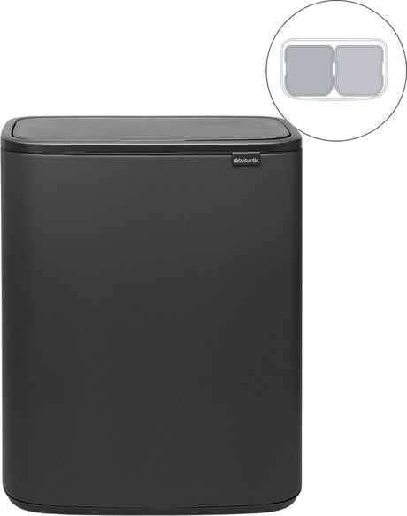 Brabantia bo touch skraldespand - 2 x 30 liter - affaldssortering - mineral infinite grå