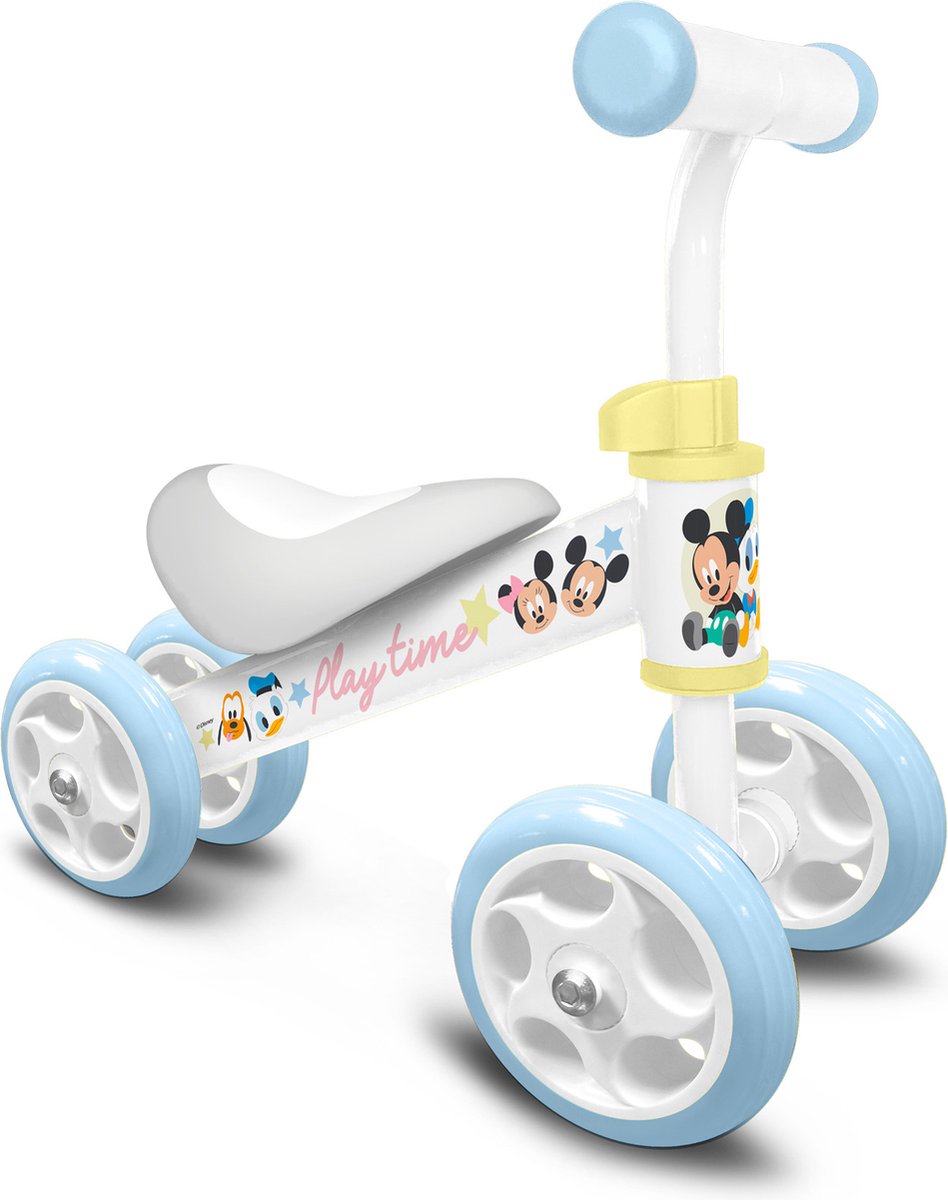 Spiltid Mickey Balance Bike med 4 hjul junior hvid lyseblå