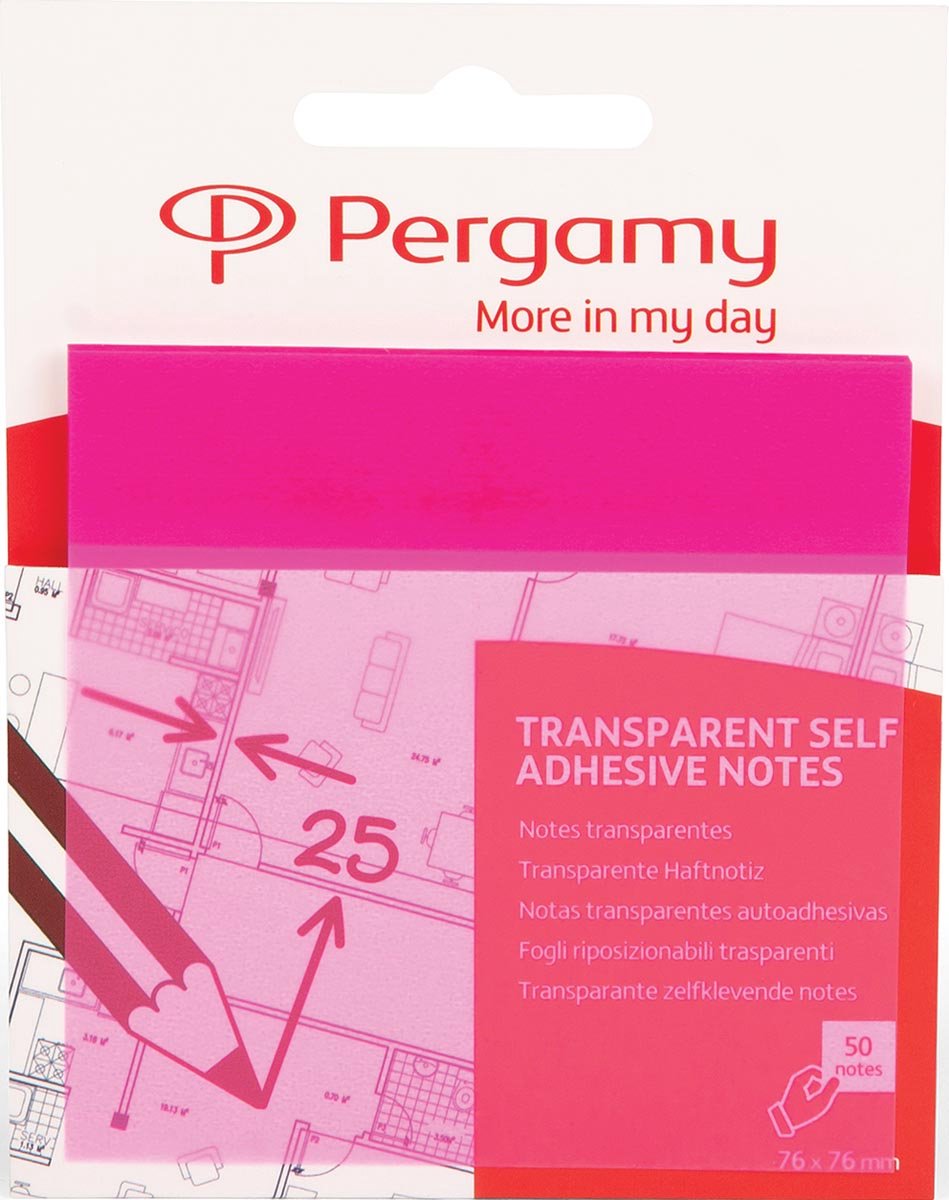 Pergamy gennemsigtige noter | fod 76 x 76 mm | 50 ark | pink