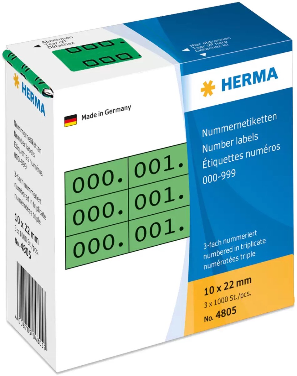 Herma 4805 nummeretiketter selvklæbende 3-fold 10x22 mm grøn sort