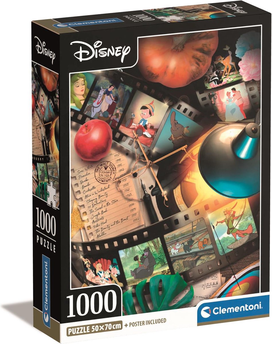 Clementoni - puslespil - 1000 brikker - Disney-filmklassikere - med plakat - fra 14 år