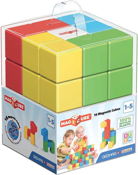 Geomag magicube green line - magnetiske byggeklodser genbrugt - 16 dele - fra 1 år