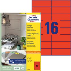 Avery universele etiketten 3452 105x37mm rood