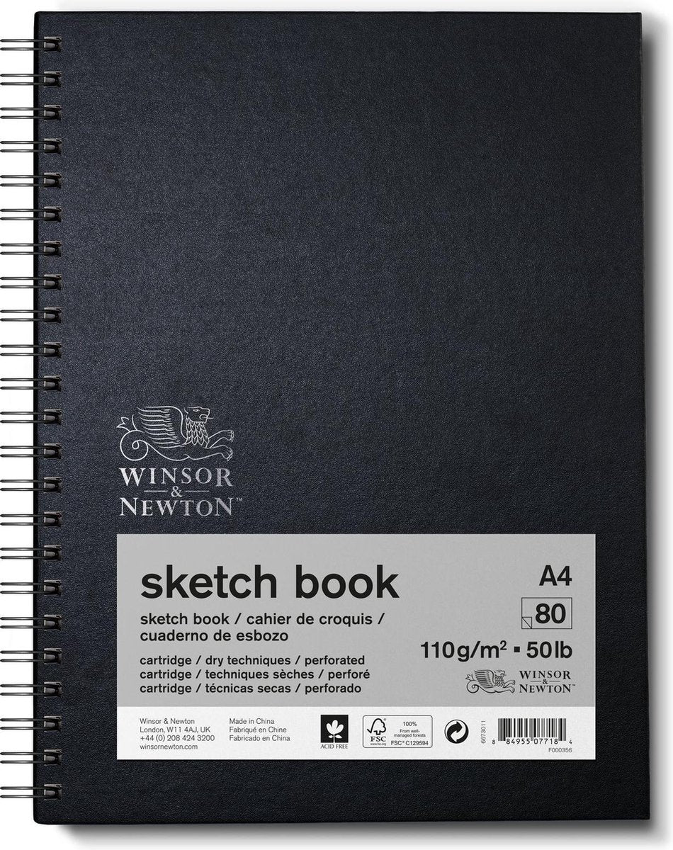 Winsor Newton 6673011 Spiral Sketchbook A4 – 110g m², 80 ark, tegnepapir til skitsering tegning