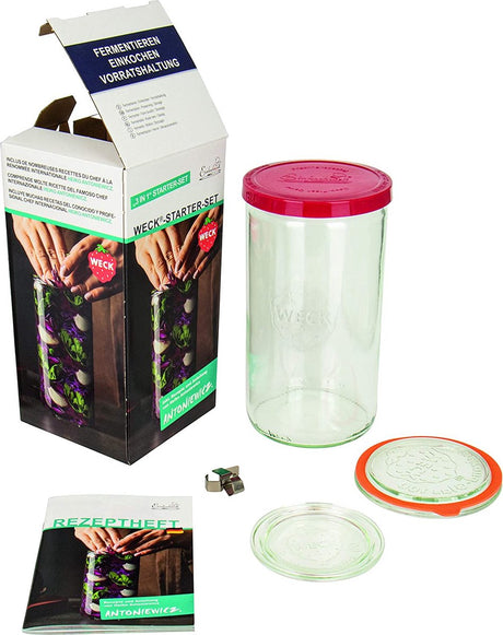 Weck fermenteringsstartsæt, glas 1590 ml - krukke - glasbeholder - gæringsglas