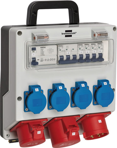 Brennerstuhl vægfordeler 4 32 ip44 4x ls 230v 16 a, 1xls 400v 16 a, 1xfi 40 a 4-polet 30ma