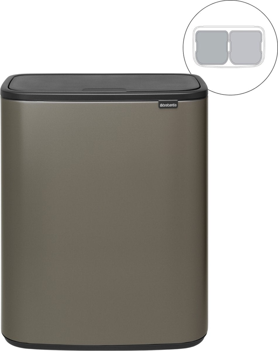 Brabantia bo touch skraldespand - 2 x 30 liter - affaldssortering - platin