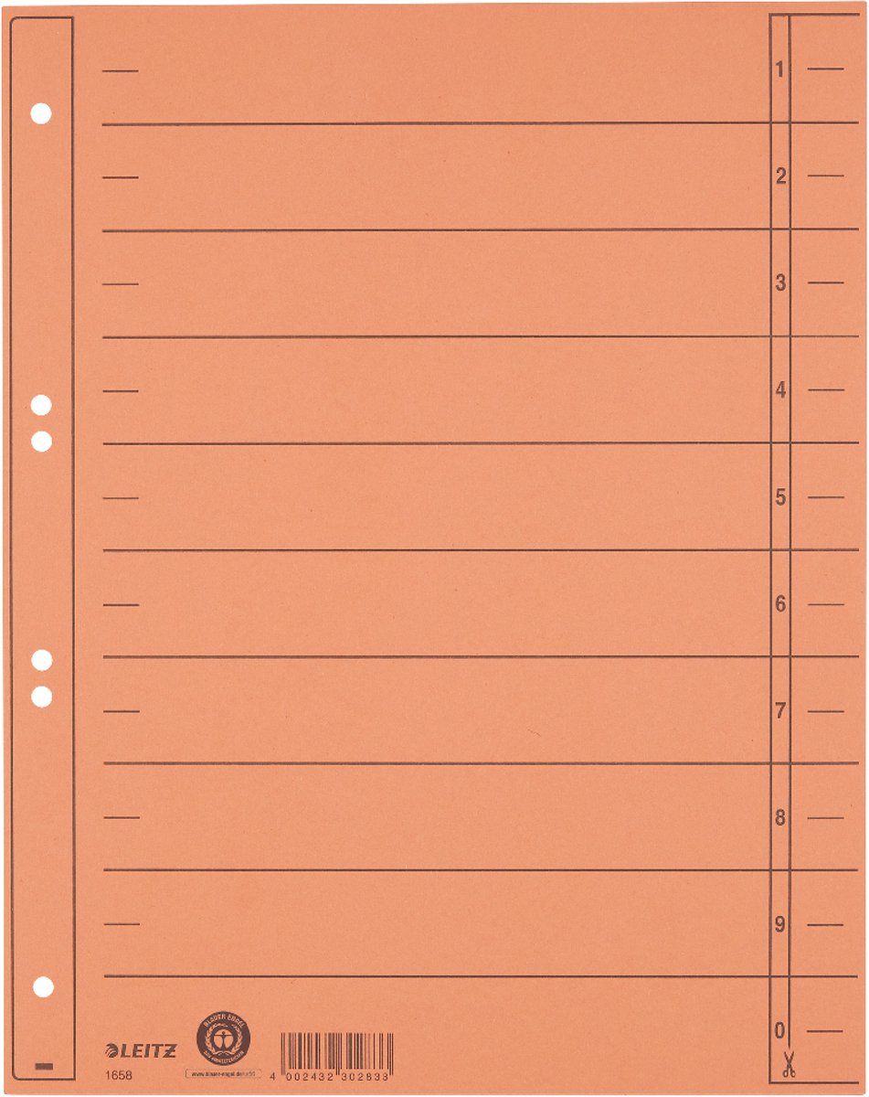 Leitz gradueret fanekarton - skrivbare faner, 2 4-ringe - til mapper og ringbind - orange