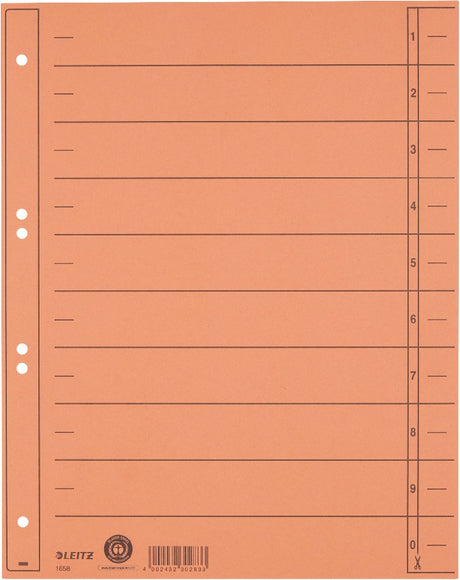 Leitz gradueret fanekarton - skrivbare faner, 2 4-ringe - til mapper og ringbind - orange