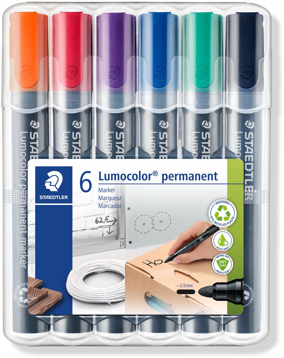 Staedtler lumocolor permanent tusch 352 med rund spids - æske 6 stk