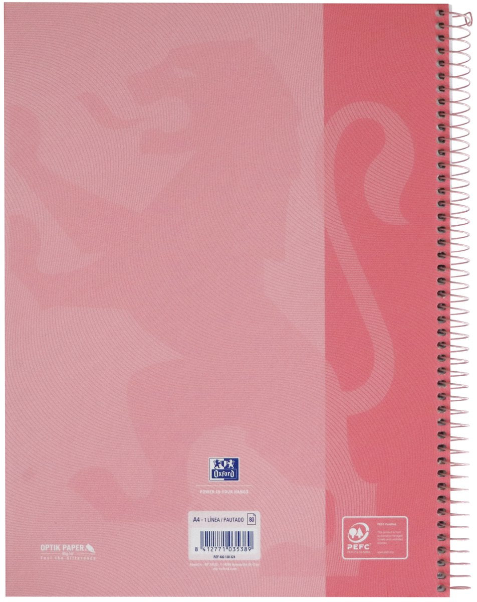 Oxford school europeanbook - notesbog - farvet kant - a4+ - linje - 80 ark - 4 huller - hardcover - pastel pink
